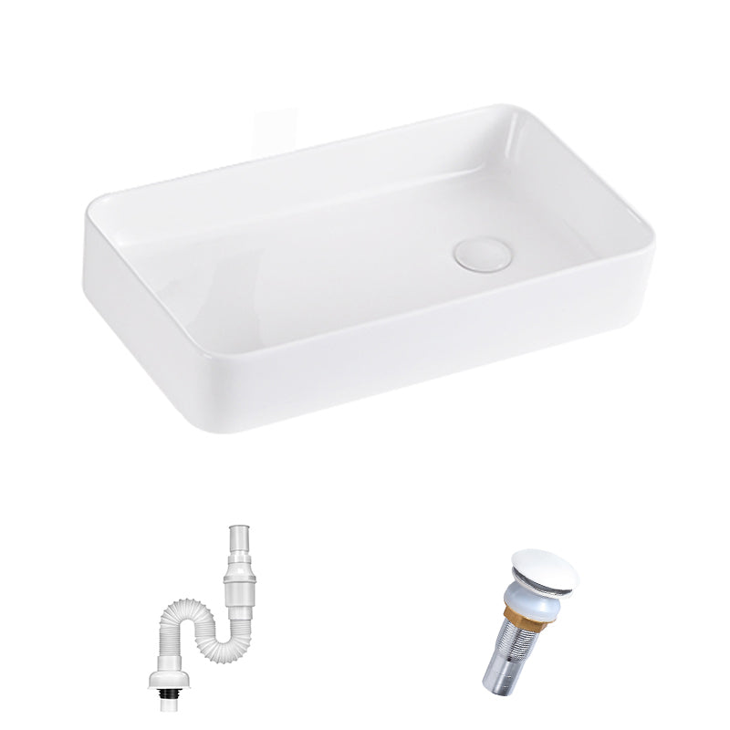 Contemporary Bathroom Sink Single Faucet Hole Porcelain Rectangular Vessel Bathroom Sink