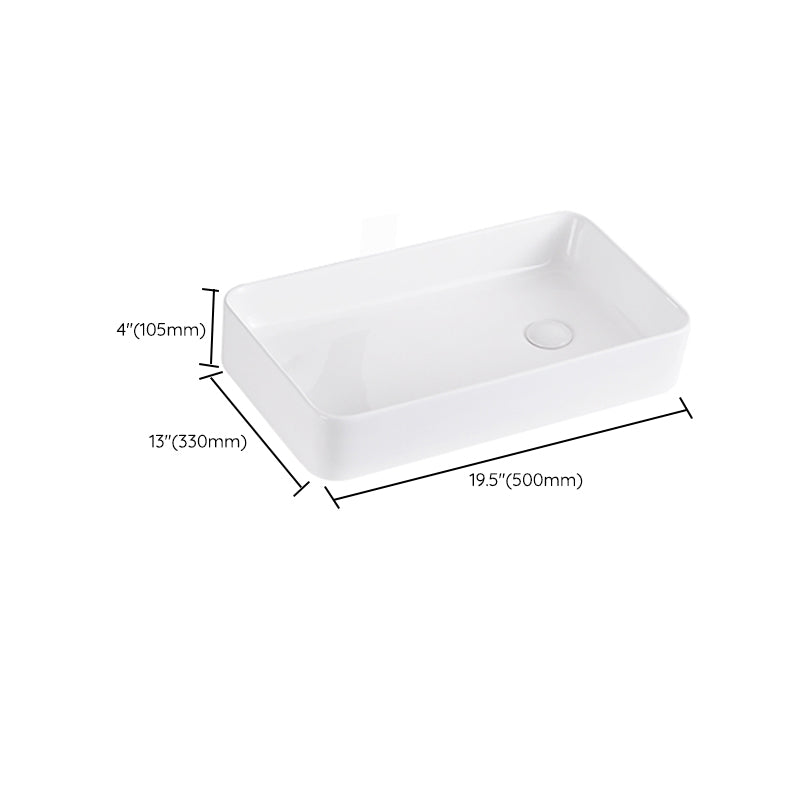 Contemporary Bathroom Sink Single Faucet Hole Porcelain Rectangular Vessel Bathroom Sink
