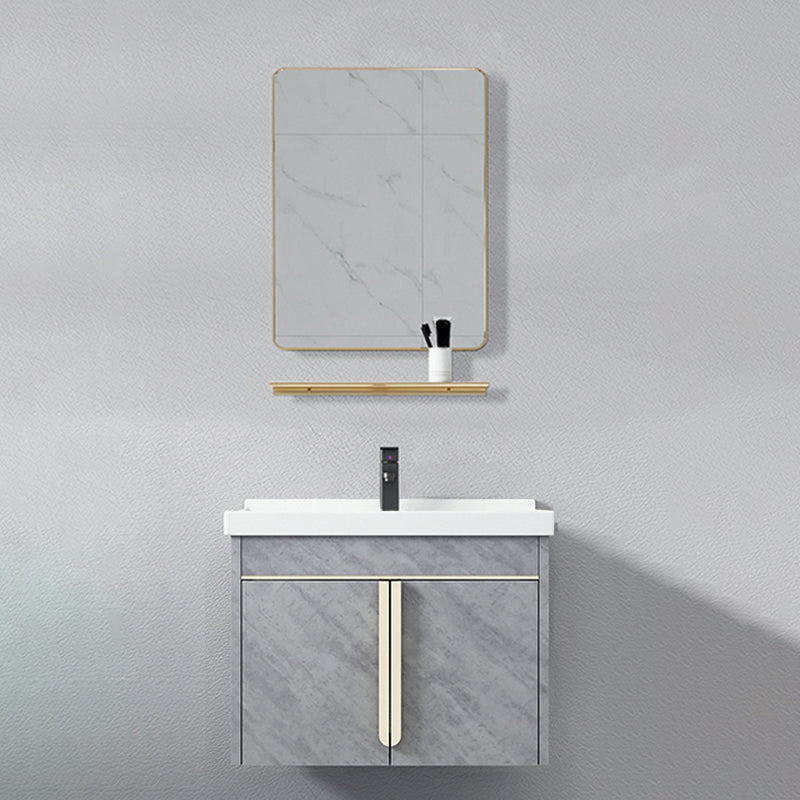Glam Sink Vanity Wall-Mounted 2 Doors Rectangle Single Bathroom Sink Vanity with Mirror