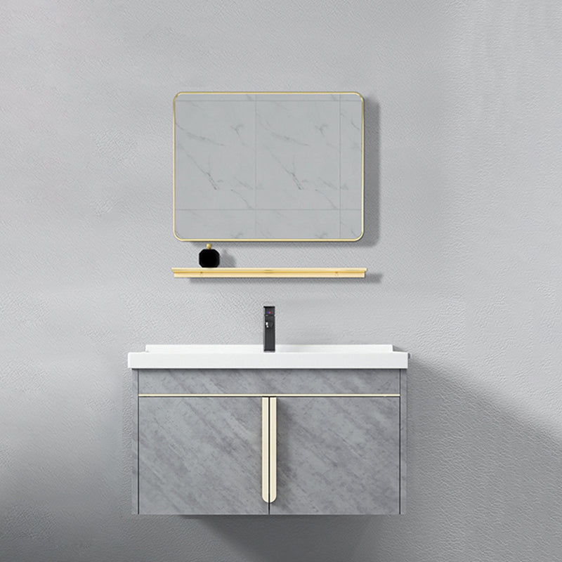 Glam Sink Vanity Wall-Mounted 2 Doors Rectangle Single Bathroom Sink Vanity with Mirror