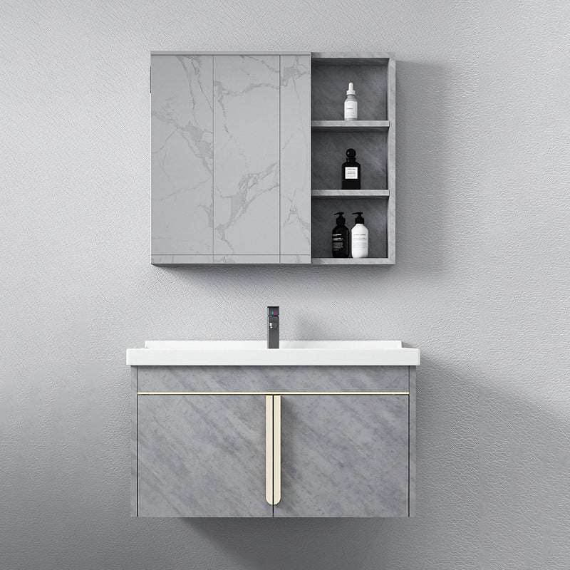 Glam Sink Vanity Wall-Mounted 2 Doors Rectangle Single Bathroom Sink Vanity with Mirror