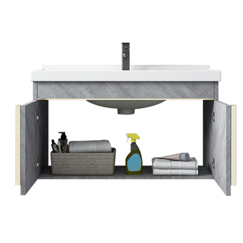 Glam Sink Vanity Wall-Mounted 2 Doors Rectangle Single Bathroom Sink Vanity with Mirror