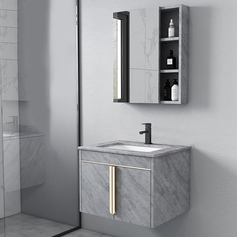 Glam Sink Vanity Wall-Mounted 2 Doors Rectangle Single Bathroom Sink Vanity with Mirror