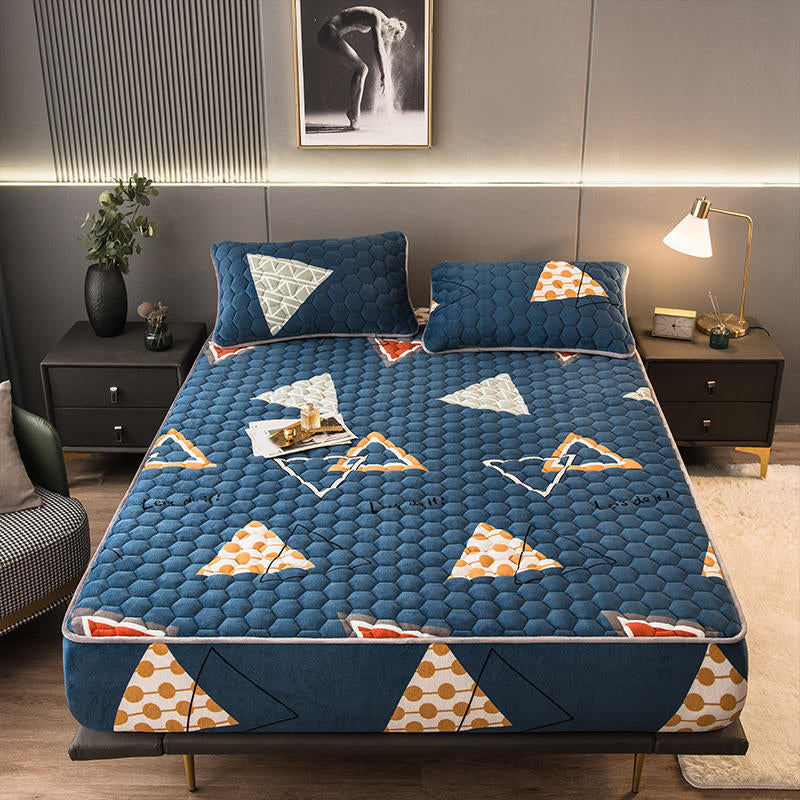 Flannel Sheet Set 1-Piece Solid Color and Geometric Breathable Bed Sheet