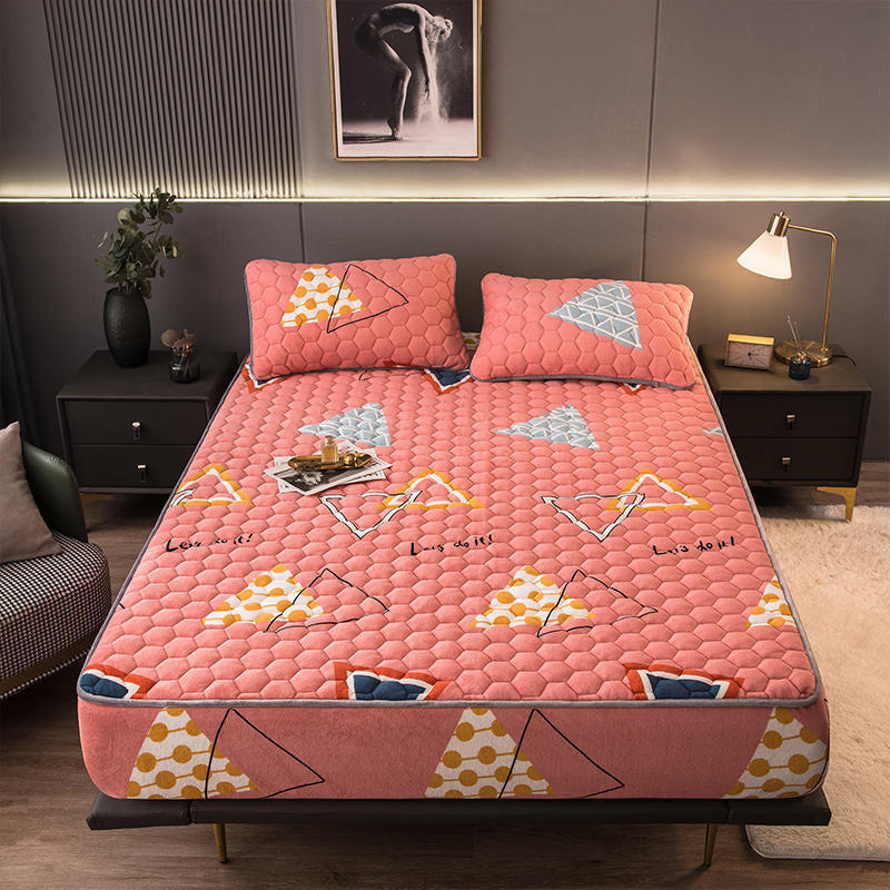 Flannel Sheet Set 1-Piece Solid Color and Geometric Breathable Bed Sheet