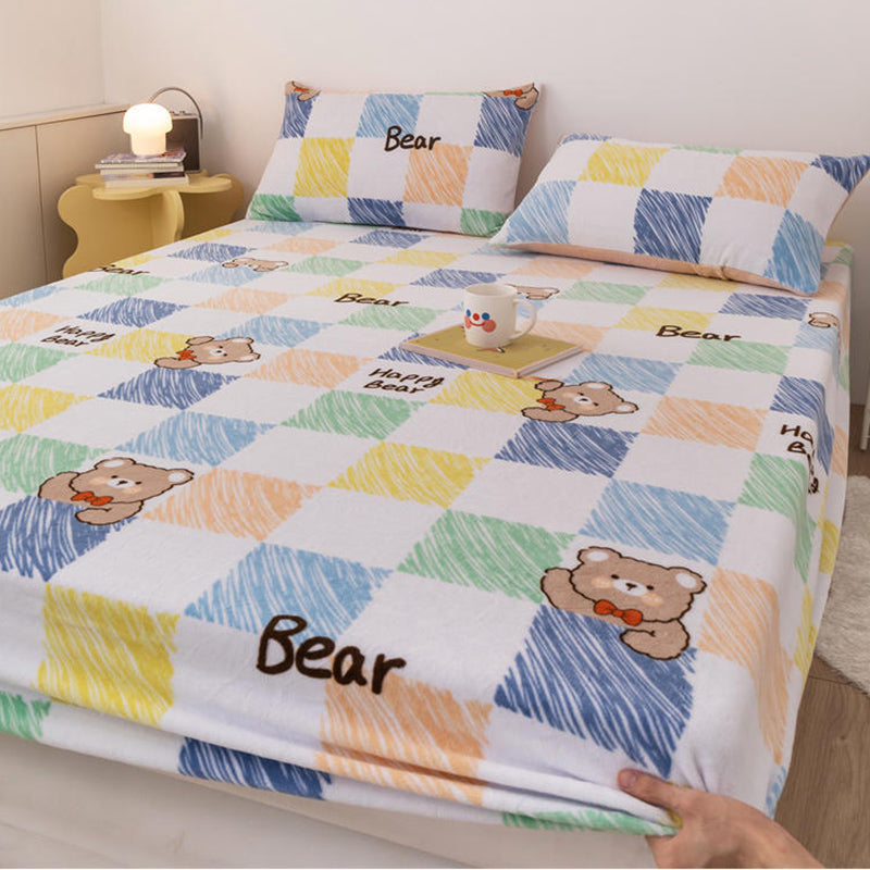 1/2-Piece Bed Sheet Set Flannel Low Profile Animal Print and Floral Bed Sheet