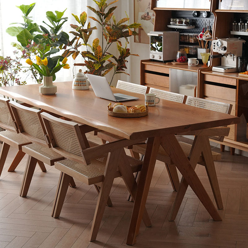 Rectangle Brown Base Dining Table Modern Pine Table for Kitchen