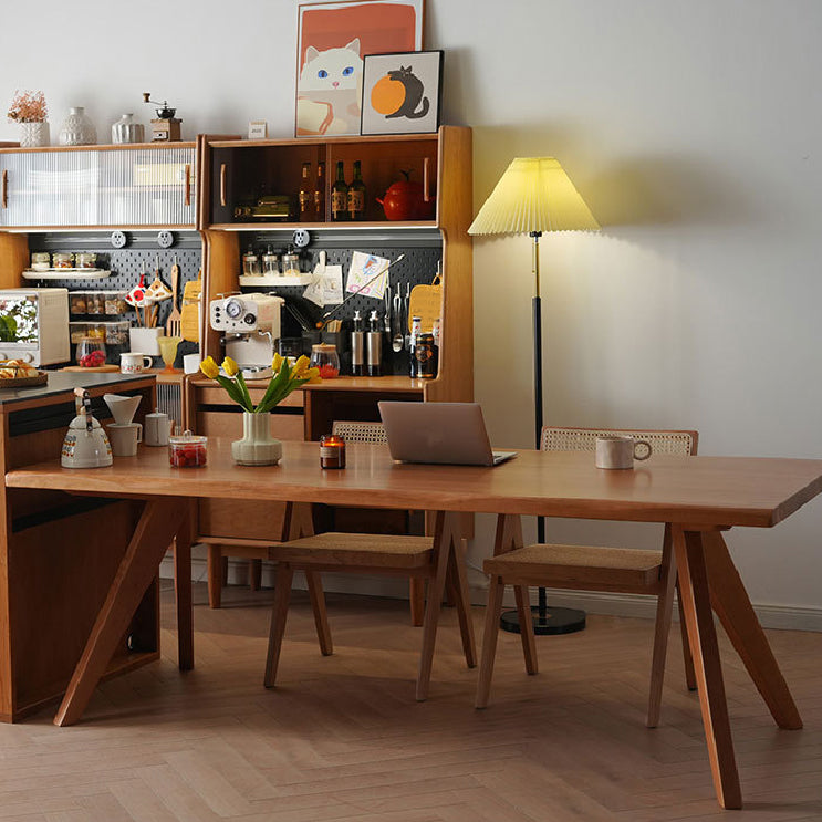 Rectangle Brown Base Dining Table Modern Pine Table for Kitchen