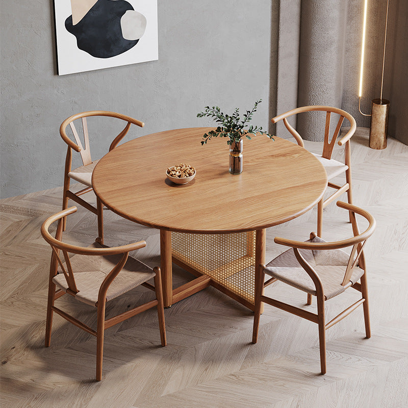 Modern Solid Wood Dining Table Rattan Pedestal Dining Table for Dining Room
