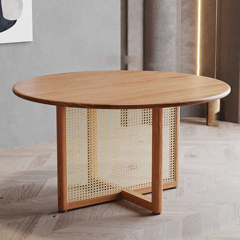 Modern Solid Wood Dining Table Rattan Pedestal Dining Table for Dining Room