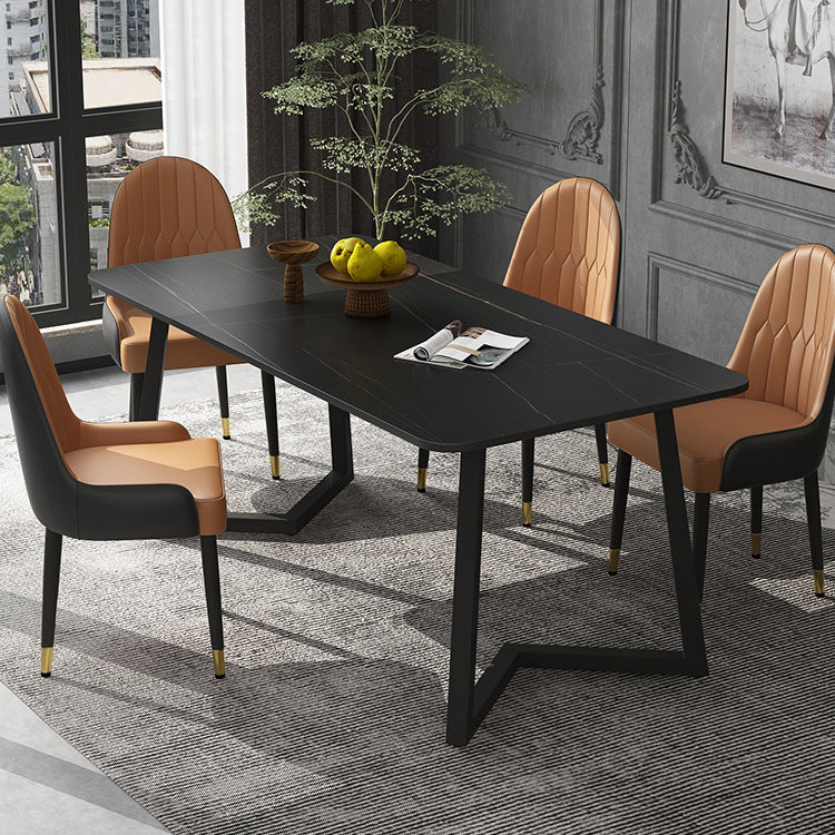 Industrial Rectangle Dining Table Matte Finish Dinette Table with Metal Sled Base