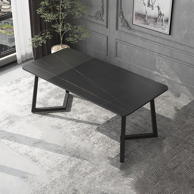 Industrial Rectangle Dining Table Matte Finish Dinette Table with Metal Sled Base