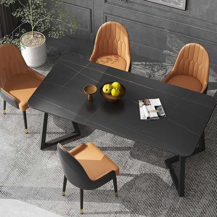 Industrial Rectangle Dining Table Matte Finish Dinette Table with Metal Sled Base