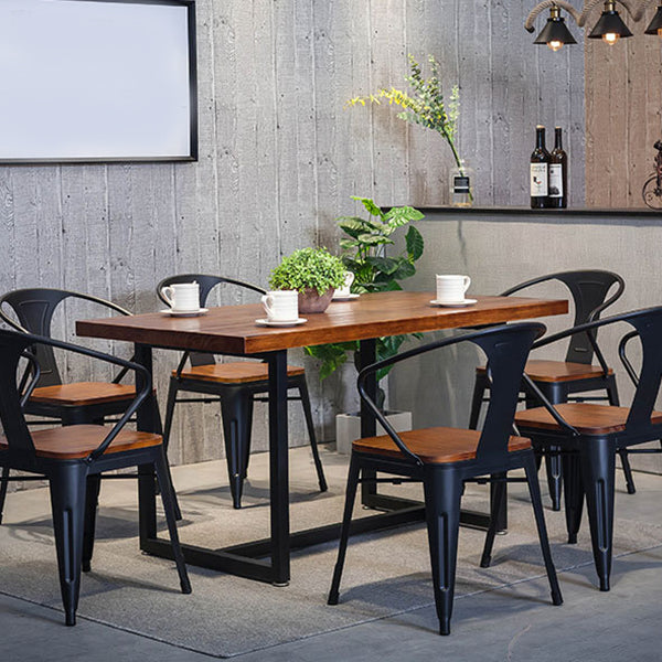Indoor Rectangle Table with Metal Base Industrial Brown Wood Top Dining Table