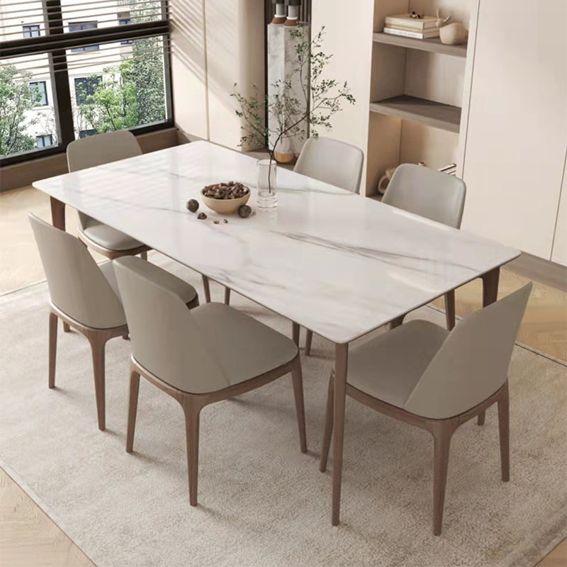 Mid-Century Dining Table for Home White Stone Table with Wooden Legs