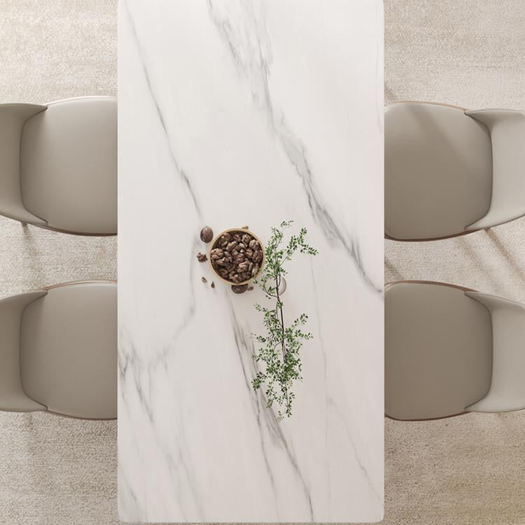 Mid-Century Dining Table for Home White Stone Table with Wooden Legs