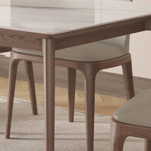 Mid-Century Dining Table for Home White Stone Table with Wooden Legs