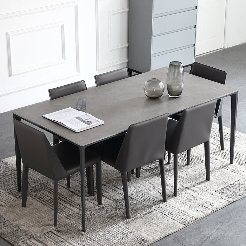 Gray Stone Top Dinette Table with Metal Legs Industrial Rectangle Dining Table