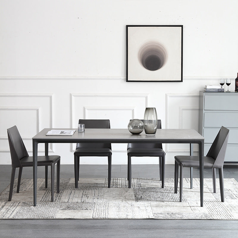 Gray Stone Top Dinette Table with Metal Legs Industrial Rectangle Dining Table