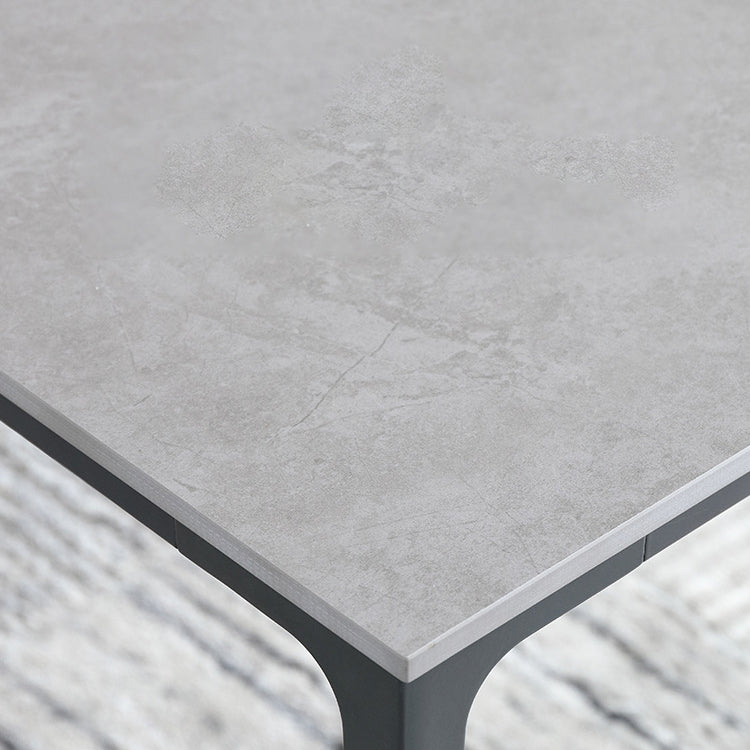Gray Stone Top Dinette Table with Metal Legs Industrial Rectangle Dining Table