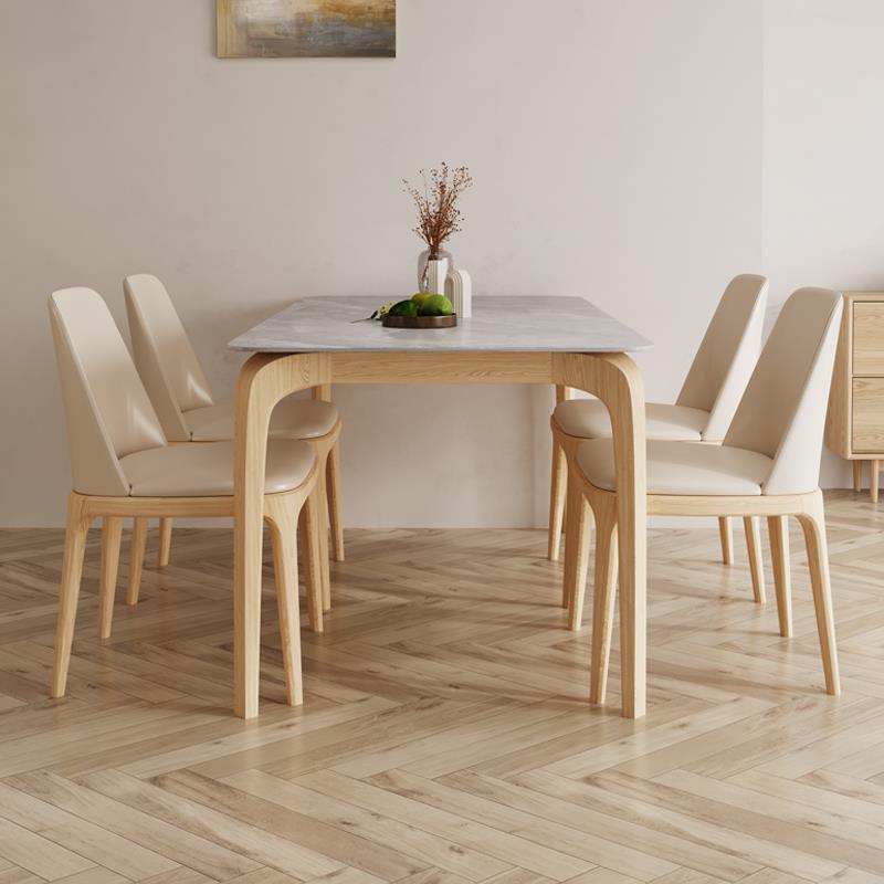 Mid-Century Dining Table with Ash Wood Frame White Stone Top Table for Home