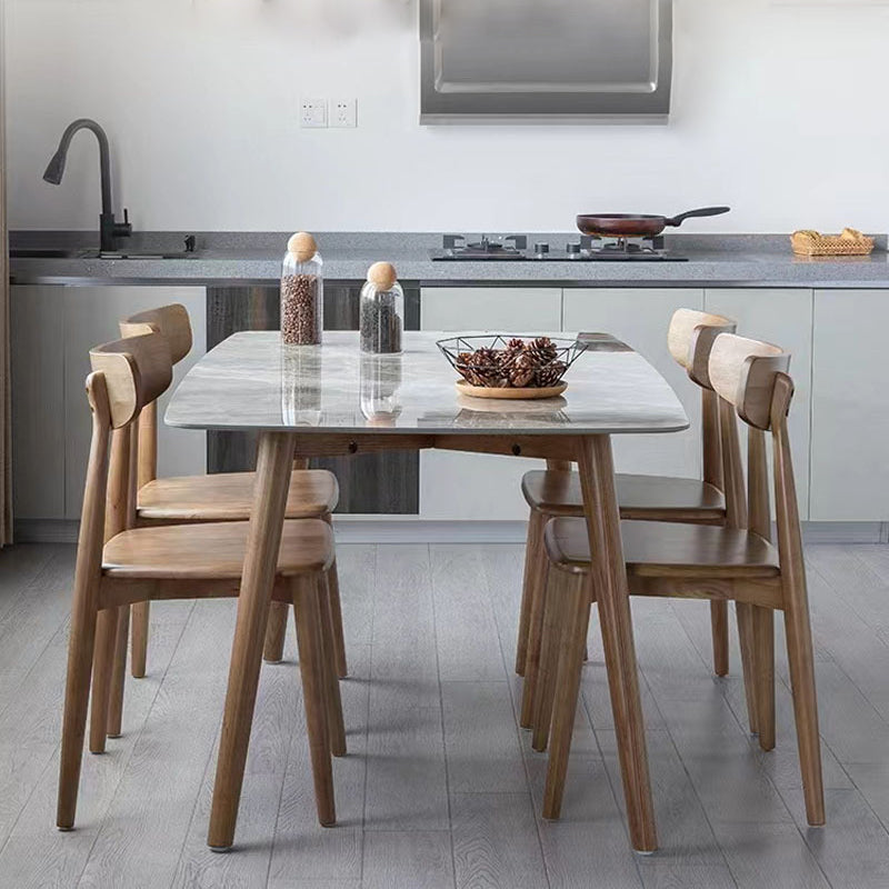 Glossy Gray Stone Top Dinette Table with Wooden Frame Mid-Century Dining Table for Home