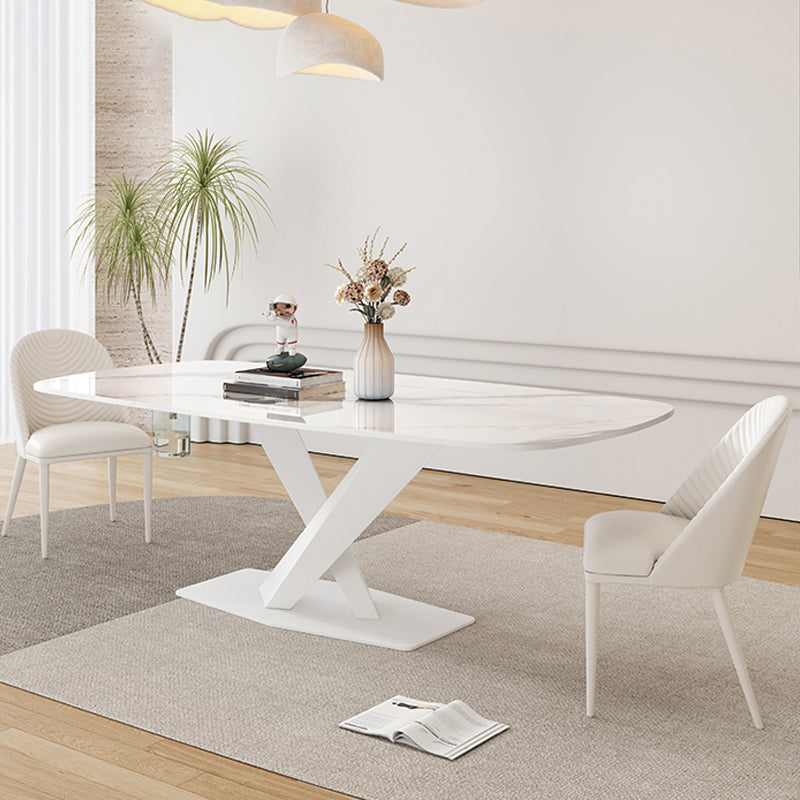 Modern Pedestal Dining Table Rectangle Stone Dining Table for Dining Room