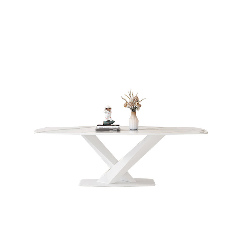 Modern Pedestal Dining Table Rectangle Stone Dining Table for Dining Room