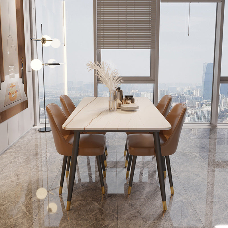 Modern Rectangle Dining Table Matte Finish Stone Top Dinette Table