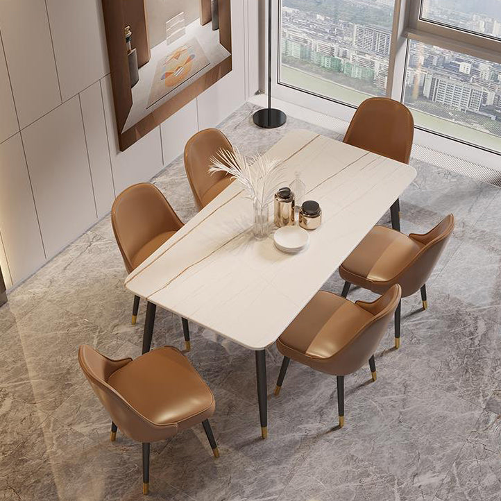 Modern Rectangle Dining Table Matte Finish Stone Top Dinette Table