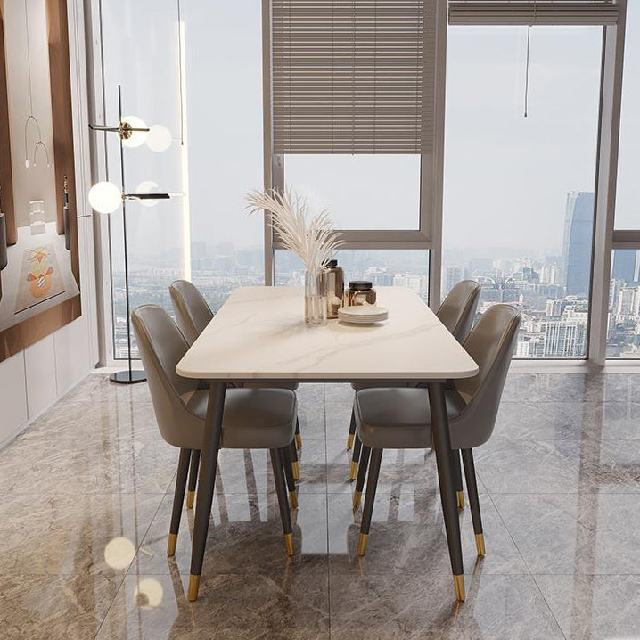Modern Rectangle Dining Table Matte Finish Stone Top Dinette Table