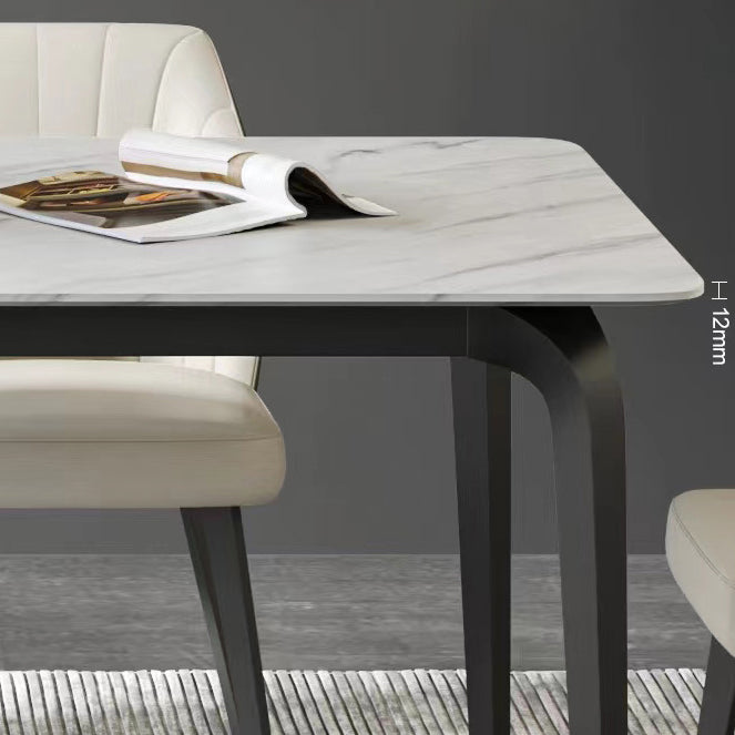 Industrial Rectangle Dining Table White Stone Top Table with Black Metal Legs