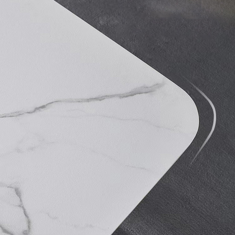 Industrial Rectangle Dining Table White Stone Top Table with Black Metal Legs