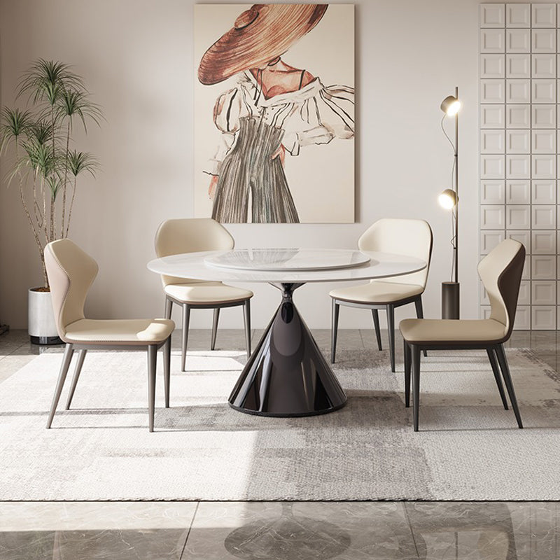 Modern Round Dining Table Stone Dining Table with Metal Pedestal