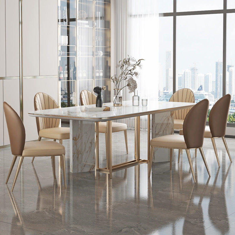 Glam Style Rectangle Table Sintered Stone Table with Metal Legs for Home
