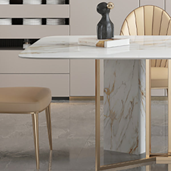 Glam Style Rectangle Table Sintered Stone Table with Metal Legs for Home