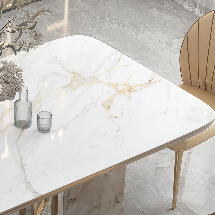 Glam Style Rectangle Table Sintered Stone Table with Metal Legs for Home