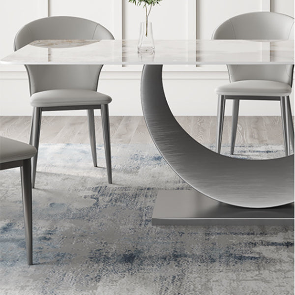 Contemporary Style Rectangle Table Sintered Stone Table with Metal Legs for Home
