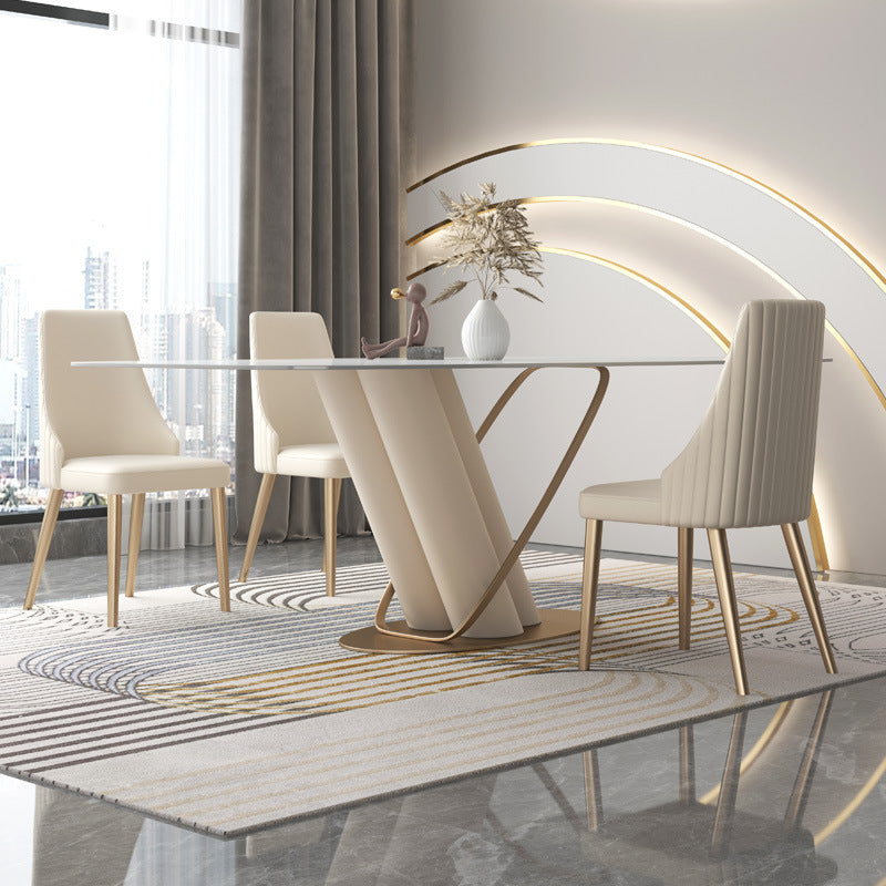 Glam Style Rectangle Table Sintered Stone Table with Metal Legs for Home Use