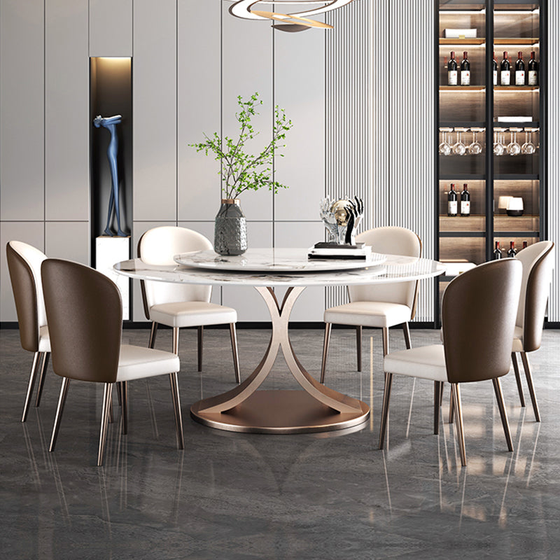 Modern Round Dining Table Stone Dining Table with Stainless Steel Pedestal Base