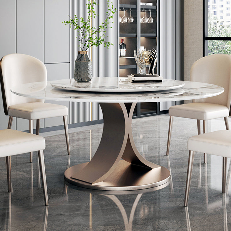 Modern Round Dining Table Stone Dining Table with Stainless Steel Pedestal Base