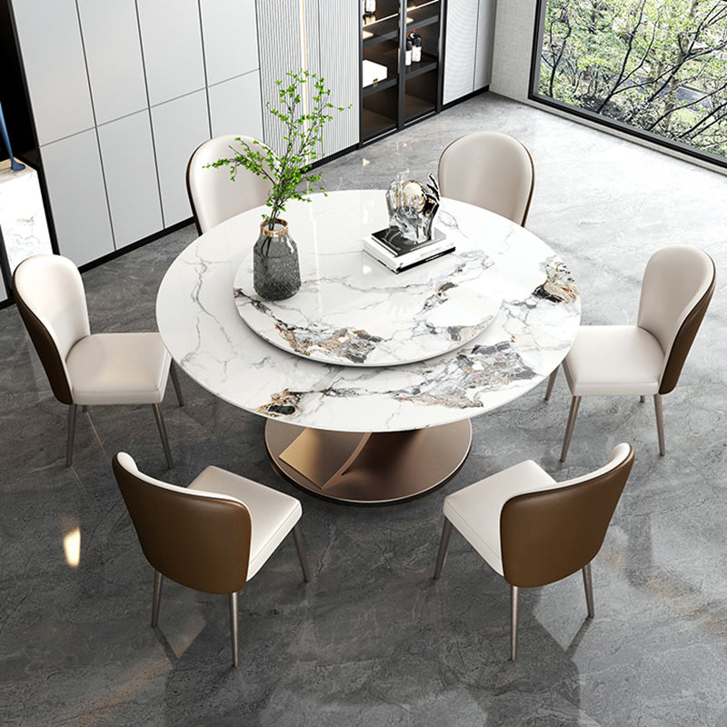 Modern Round Dining Table Stone Dining Table with Stainless Steel Pedestal Base