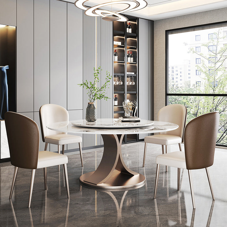 Modern Round Dining Table Stone Dining Table with Stainless Steel Pedestal Base