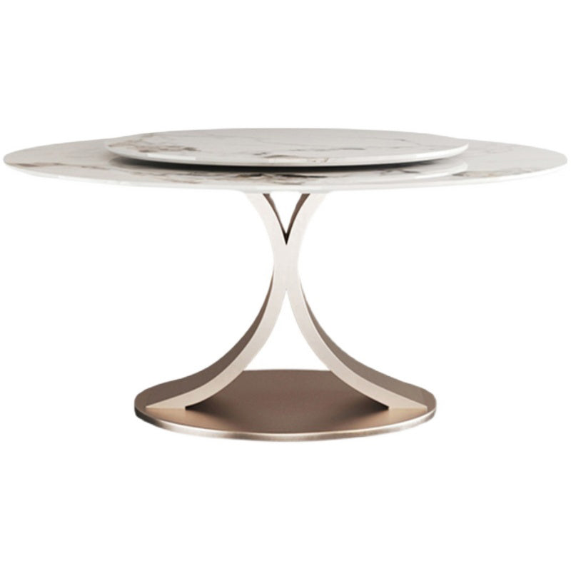 Modern Round Dining Table Stone Dining Table with Stainless Steel Pedestal Base