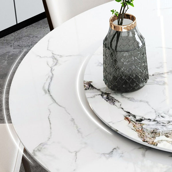 Modern Round Dining Table Stone Dining Table with Stainless Steel Pedestal Base