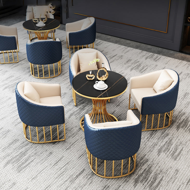 Traditional Luxury Round Dining Table Matte Finish Stone Top Dinette Table for Home