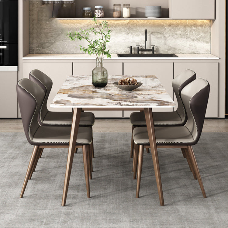 Glam Sintered Stone Table Rectangle Table with Metal Legs for Kitchen