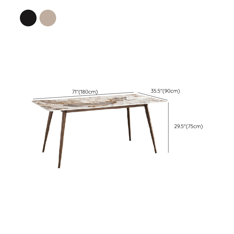 Glam Sintered Stone Table Rectangle Table with Metal Legs for Kitchen
