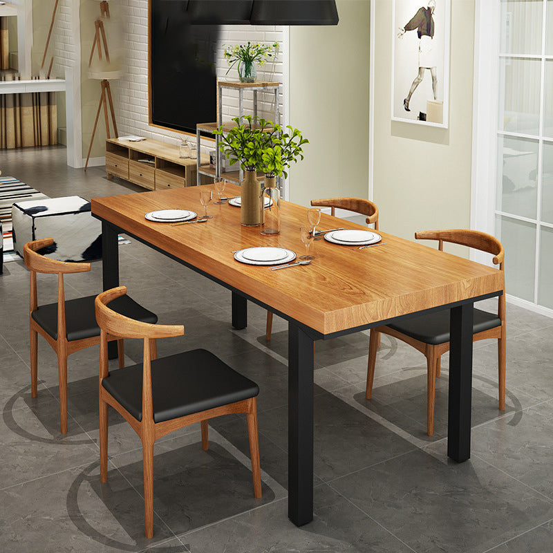Industrial Dining Table with Metal Legs Brown Solid Wood Top Table