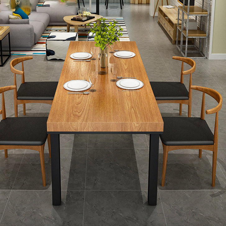 Industrial Dining Table with Metal Legs Brown Solid Wood Top Table